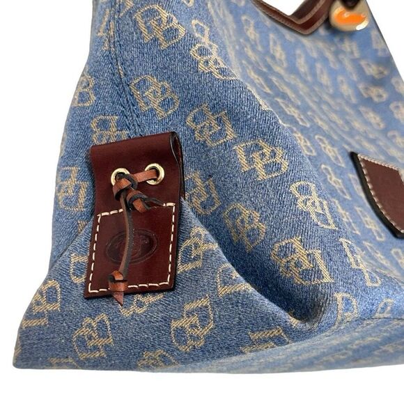 Dooney & Bourke Canvas Leather Trim Signature Monogram Hobo Shoulder Bag Blue Br - Picture 9 of 12